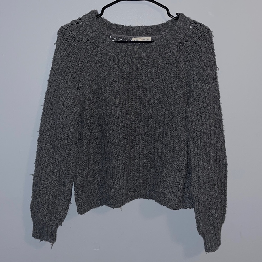 Aeropostale crochet/knitted gray long sleeve top size small